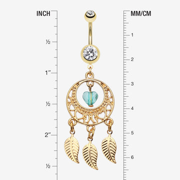 Detail View 1 of Golden Heart Dream Catcher Belly Ring-Clear Gem